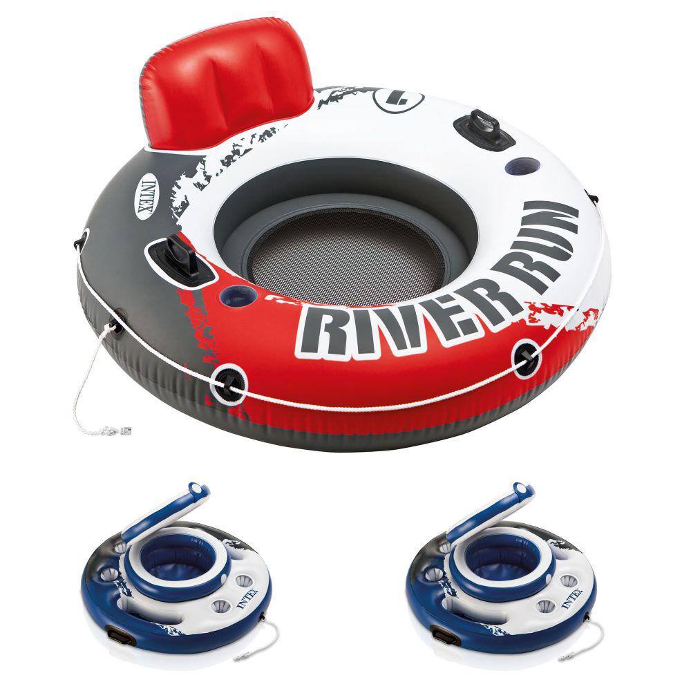 Intex River Run 53 in. Inflatable Floating Raft Plus 24 Drink Cooler ...