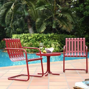 Gracie 3-Piece Metal Outdoor Conversation Seating Set - 2-Chairs and Side Table in Coral Red
