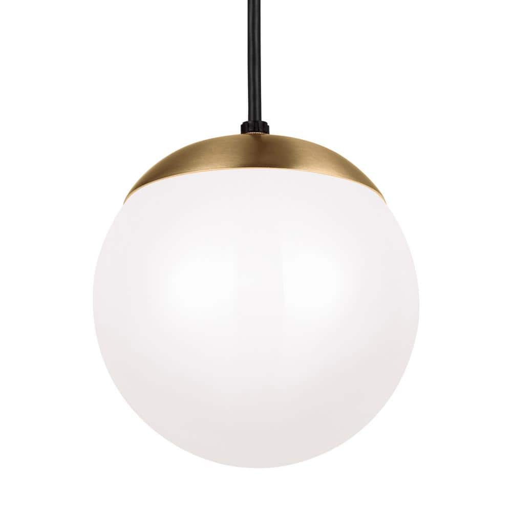 Leo Satin Brass Globe Pendant Light with Smooth White Glass