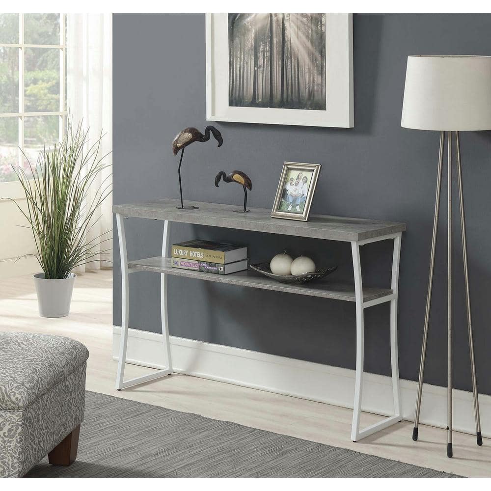 Modern Birch and White Metal Console Table with Storage Shelf