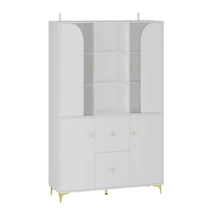 White 47.2 in. W x 74.8 in. H Wooden Wine Cabinet, Sideboard, Storage Cabinet with 13 Shelves, 2-Drawers and 4-Doors
