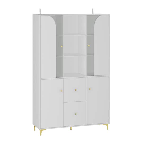 FUFU&GAGA White 47.2 in. W x 74.8 in. H Wooden Wine Cabinet, Sideboard, Storage Cabinet with 13 Shelves, 2-Drawers and 4-Doors