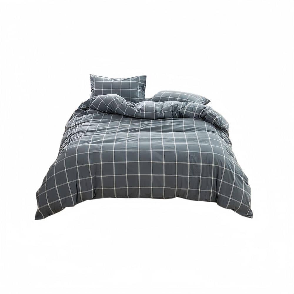 Grey Green Grid 3-Piece Duvet Cover Set ,100% Washed Cotton Duvet Cover Set, Linen-Like Texture, Queen Size price history on PriceWatchPro