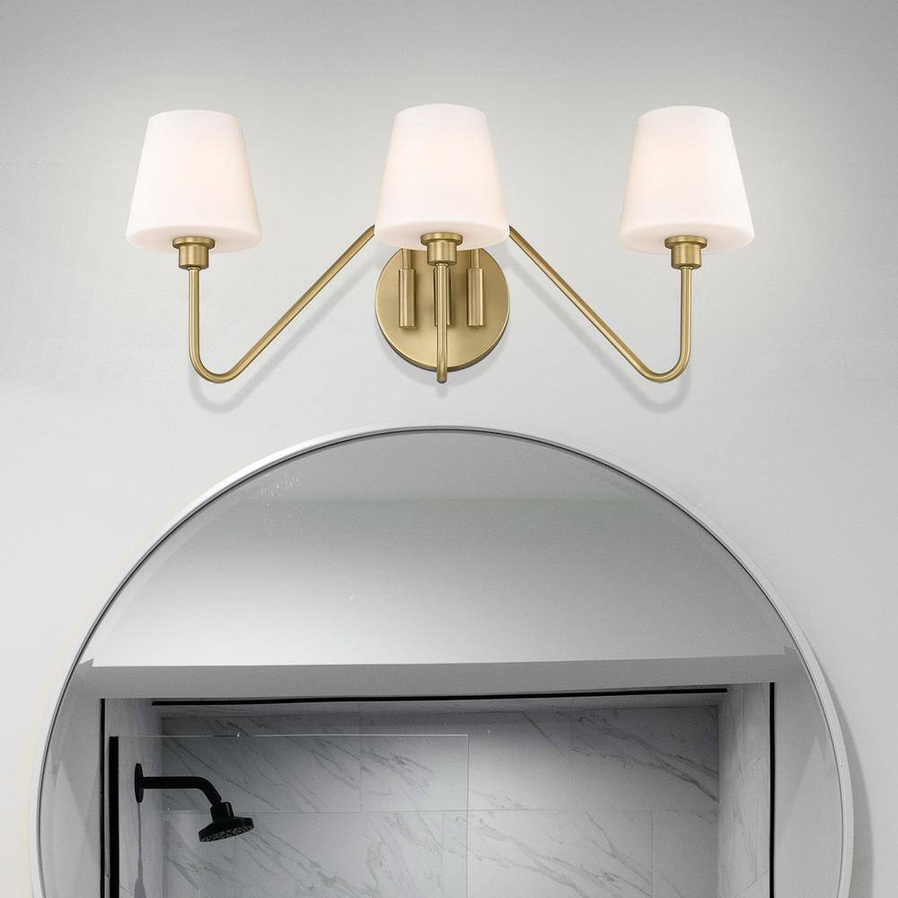 Kennedy Brushed Bronze 3-Light Vanity with Opal Glass Shades