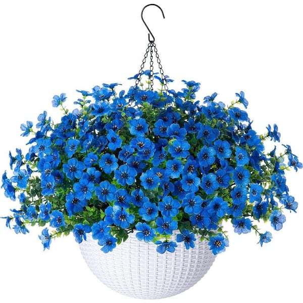 17 in. H Artificial Hanging Silk Orchid Flowers in Basket, Outdoor