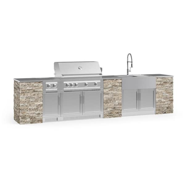 NewAge Products Signature Series 149.16 in. x 25.5 in. x 58.64 in. 11-Piece Outdoor Kitchen Cabinet Set with Natural Gas 40 in. Grill