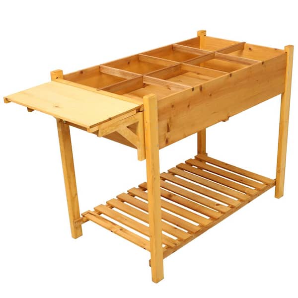 Unbranded 8 Pockets Horticulture Raised Garden Bed Elevated Planter Box Stand with Foldable Side Table and Storage Shelf, Yellow