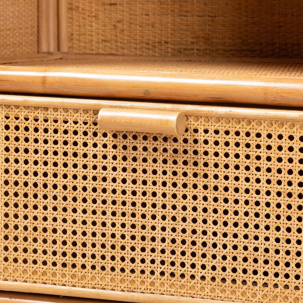 Curacao Tall Light Honey Rattan and Wood Bookcase with Drawers