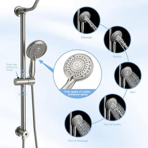 5-Spray Patterns 10 in. Round Shower Faucet with 26.3 in. Slide Bar 1.8 GPM Wall Mount Shower Head in Brushed Nickel