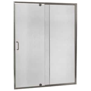 Cove 42 in. W x 69 in. H Semi-Frameless Pivot Shower Door and Fixed Panel in Brushed Nickel with C-Handle and Knob