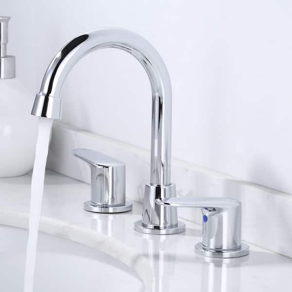 8 in. Widespread Double Handle Bathroom Faucet with Drain Kit Included in Chrome