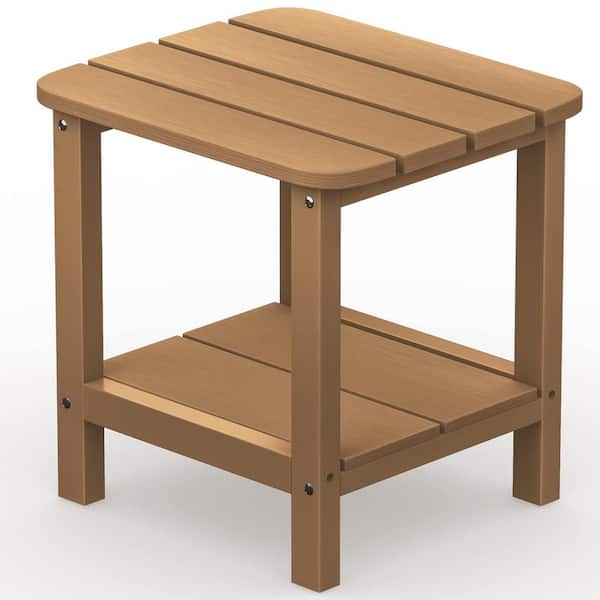 Phewnyzo 17.7 in. x 15 in. x 17.7 in. Double Deck Design Brown High Density Plastic Side Table for Patio Garden and Outdoor