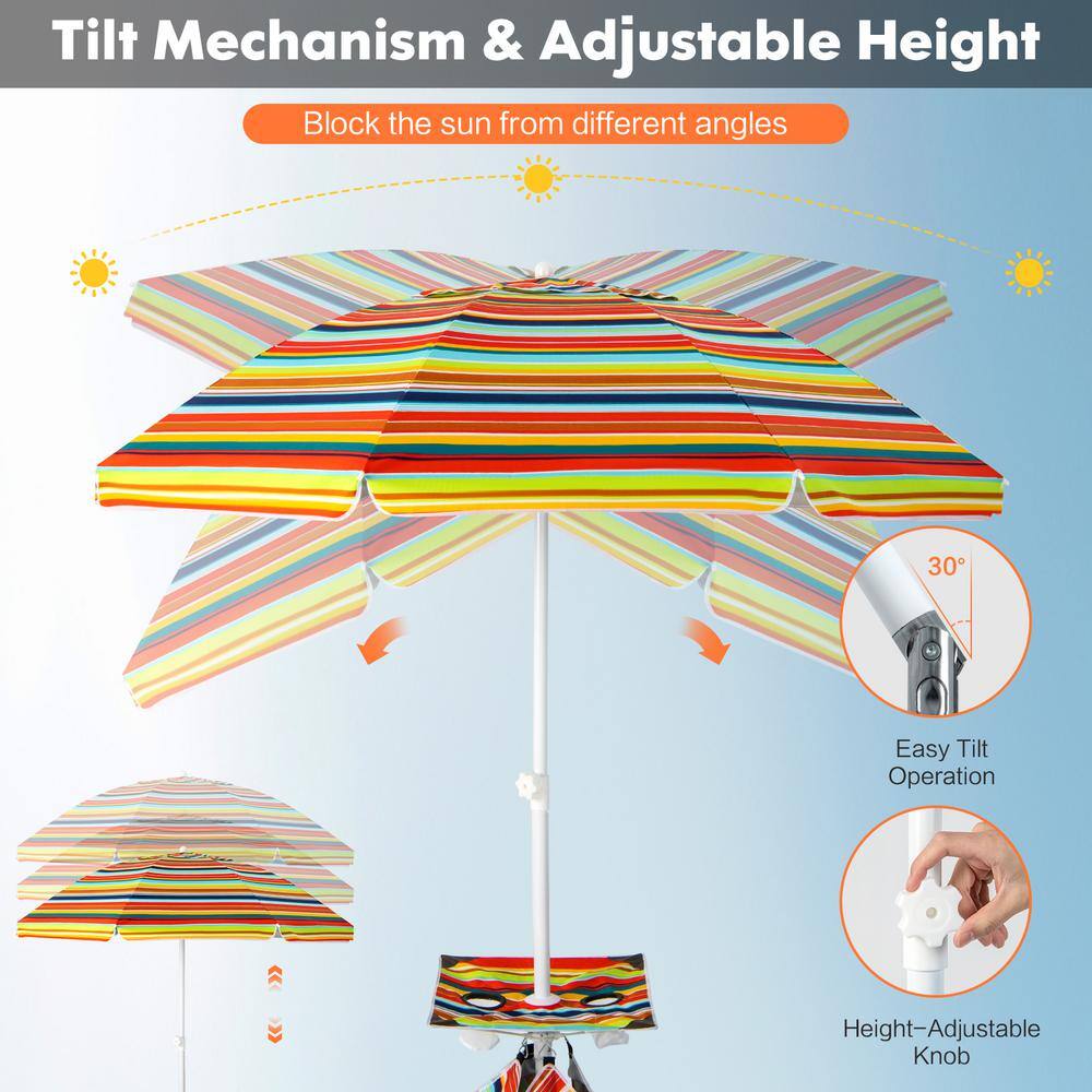 6.5 Feet Orange Striped Beach Umbrella with Fiberglass Ribs