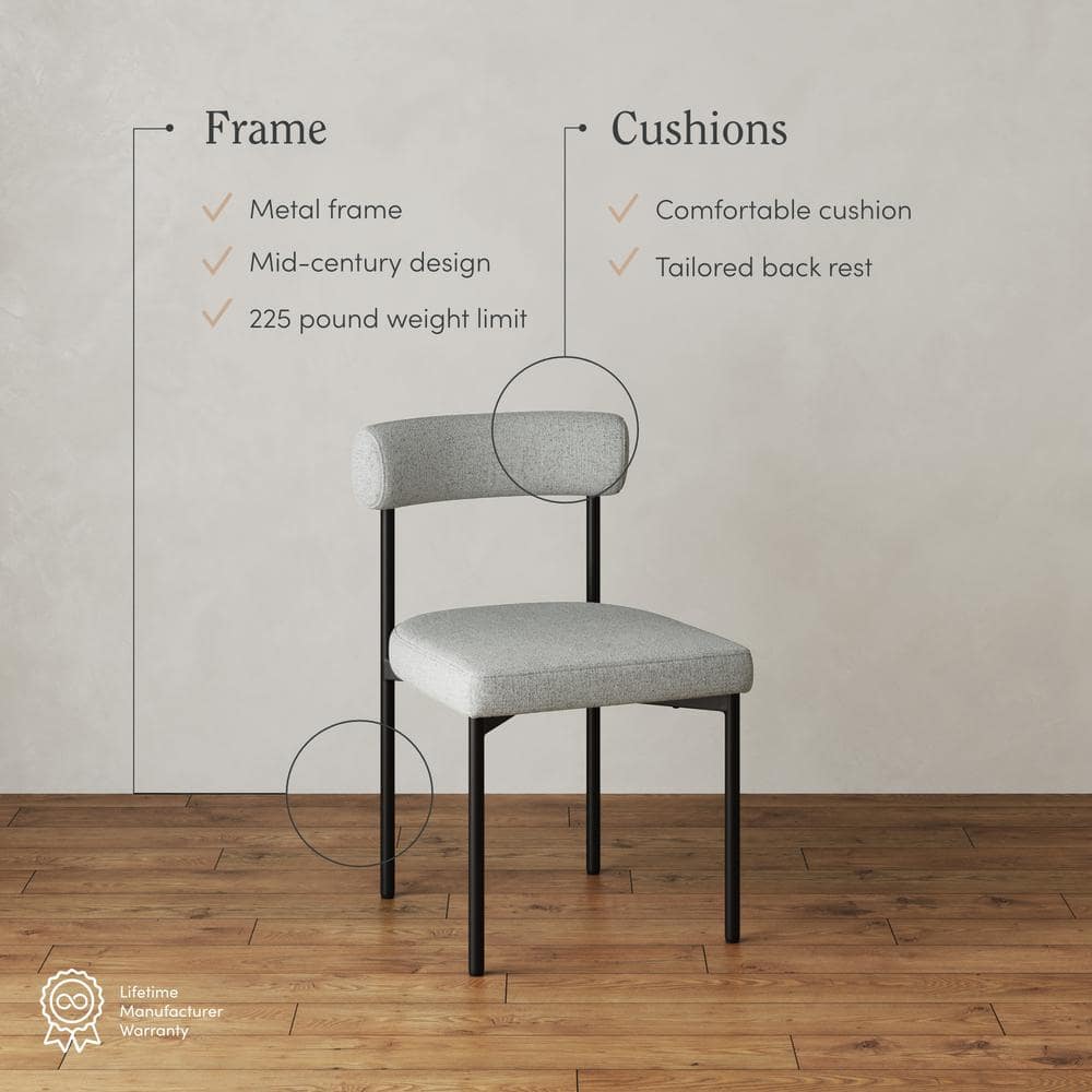 Set of 4 Gray Upholstered Metal Dining Chairs