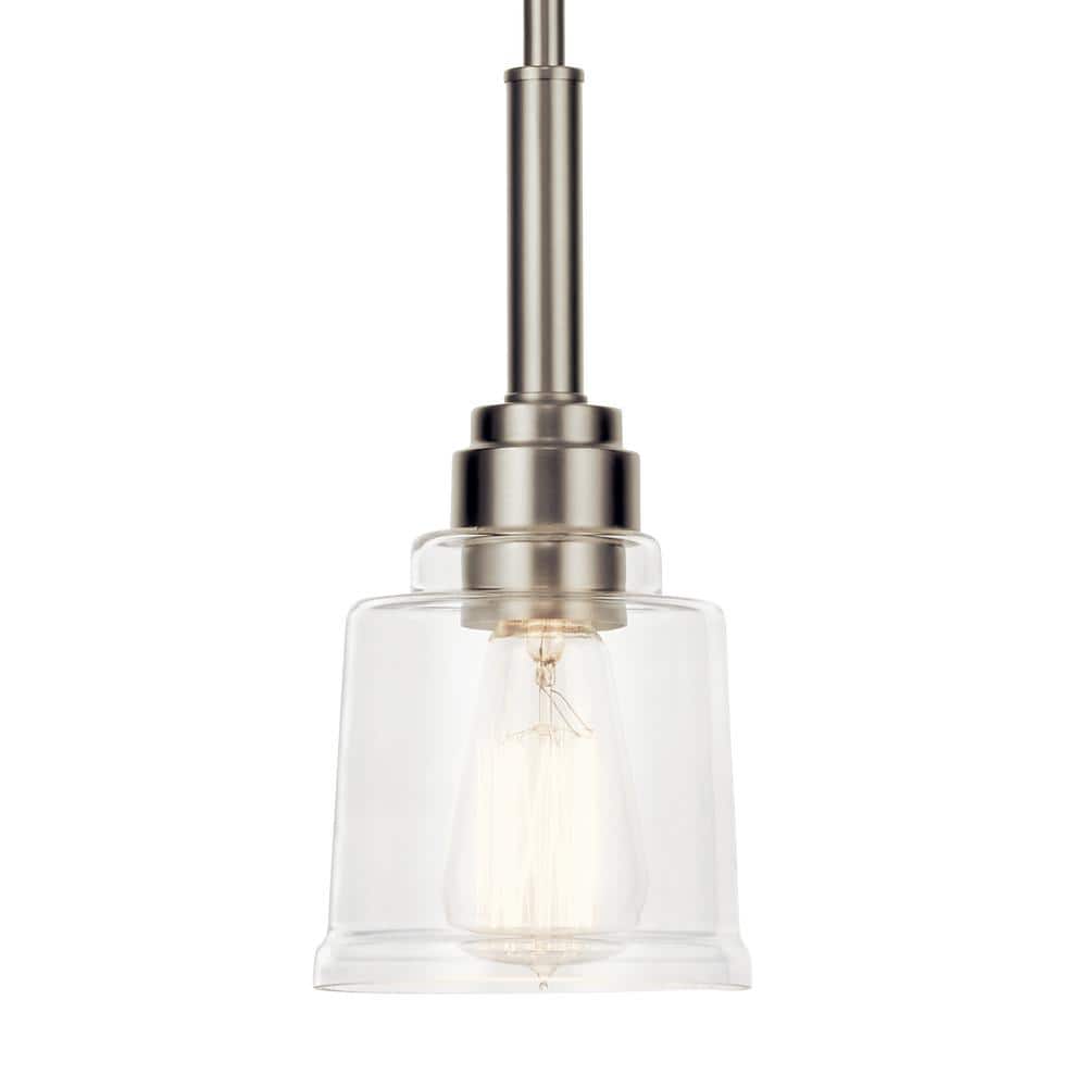 Transitional Farmhouse Mini Pendant in Textured Nickel with Clear Glass
