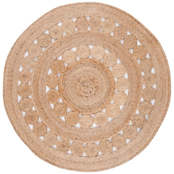 SAFAVIEH Natural Fiber Beige 10 ft. x 10 ft. Border Solid Color Round Area Rug
