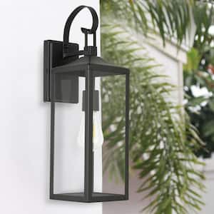 Castle 1-Light 16 in. Dusk to Dawn Outdoor Wall Light with Matte Black Finish and Clear glass shade