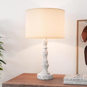 24.5 in. 1-Light Beige Resin Bedside Nightstand Table Lamp with Linen Fabric Shade (set of 2)