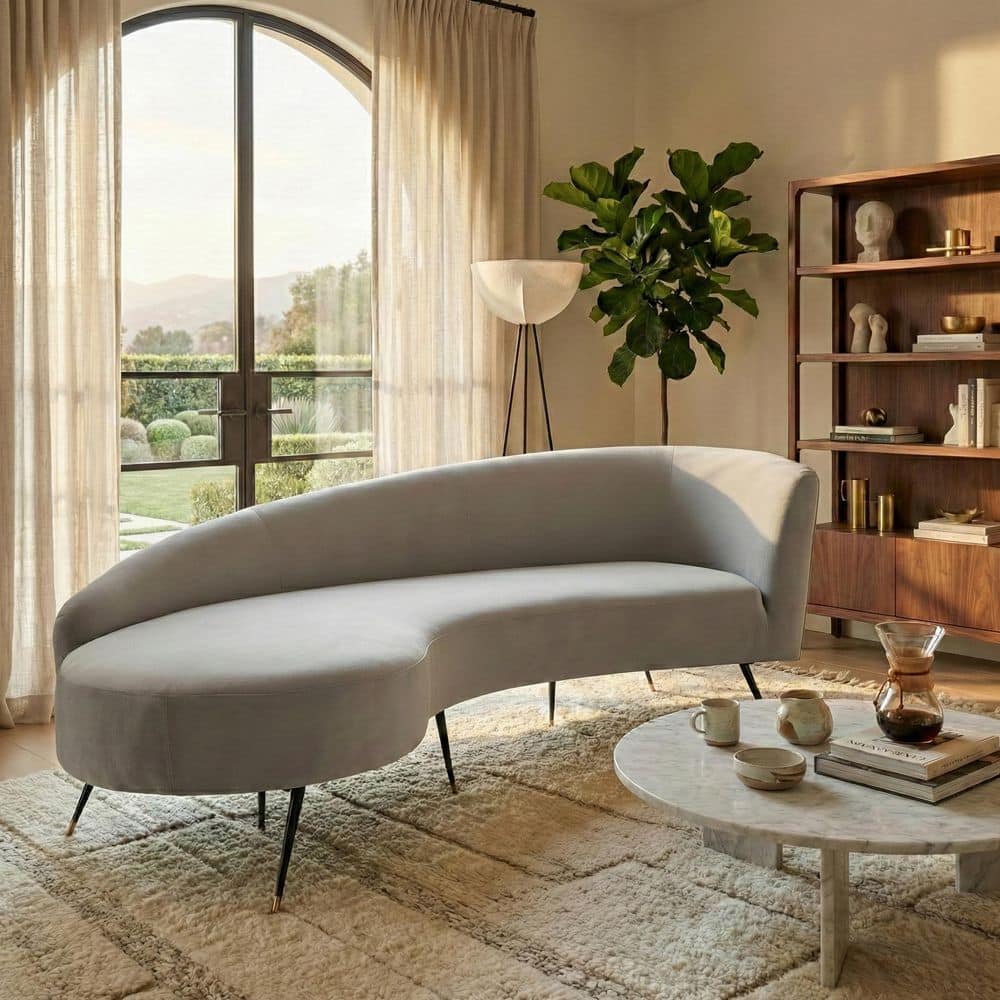 Evangeline 86 in. Round Arm Velvet Curved Sofa in Gray price history on PriceWatchPro