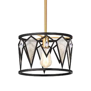 Starke 1-Light Black and Gold Finish Pendant Light With Ice Glass and Crystals