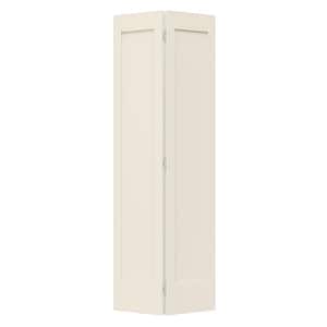 36 in. x 80 in. Solid Wood Core Off-White Primed Wood 1-Panel Shaker Bi-fold Door