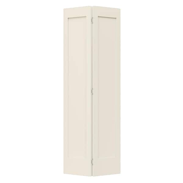 JELD-WEN 36 in. x 80 in. Solid Wood Core Off-White Primed Wood 1-Panel Shaker Bi-fold Door