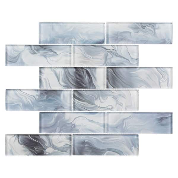 ANDOVA Dunar Inteque Blue 2 in. x 6 in. Brick Joint Marble Look Glossy Glass Mosaic Wall and Floor Tile (5 sq. ft./Case)
