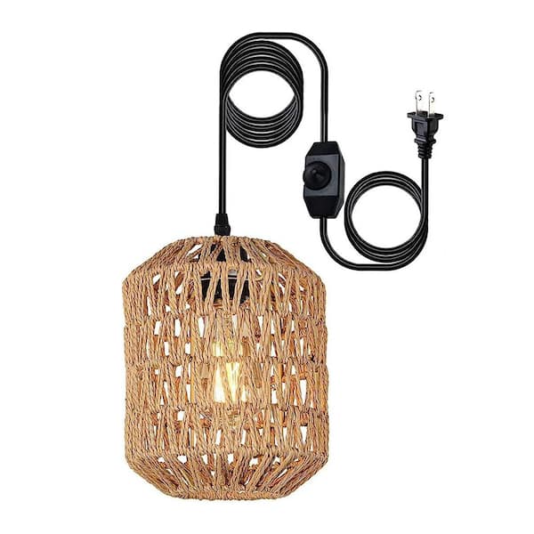 Lasaideal Boho 7 in. 1-Light Rattan Pendant Light Chandelier with Bulb Included
