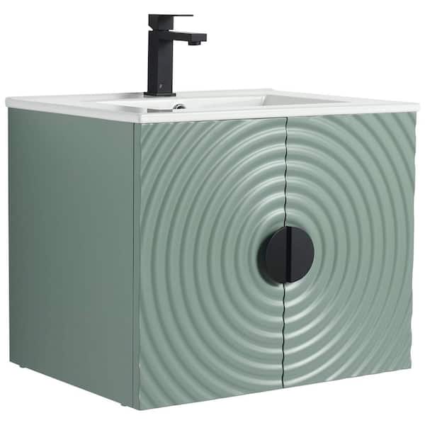 Pellabay 24 in. Floating Bath Vanity in Mint Green with White Ceramic Sink Top Assembled