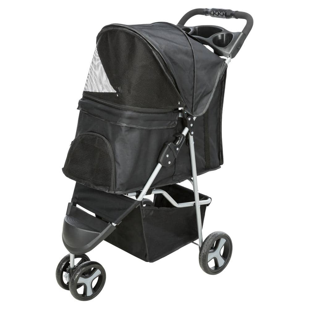 Black Foldable Pet Stroller with Weather Cover and Storage