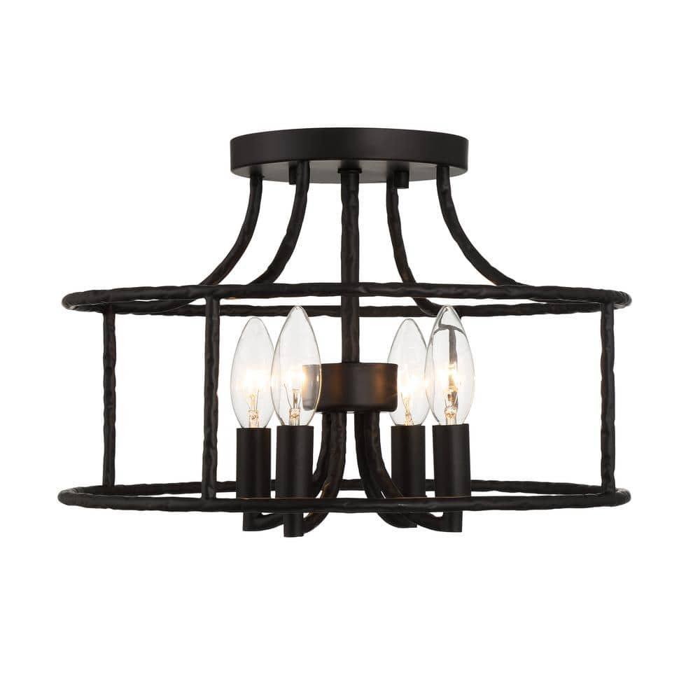 Hampton Bay Silversadge 14 in. 4-Light Matte Black Hammered Hampton Bay Silversadge 14 in. 4-Light Matte Black Hammered