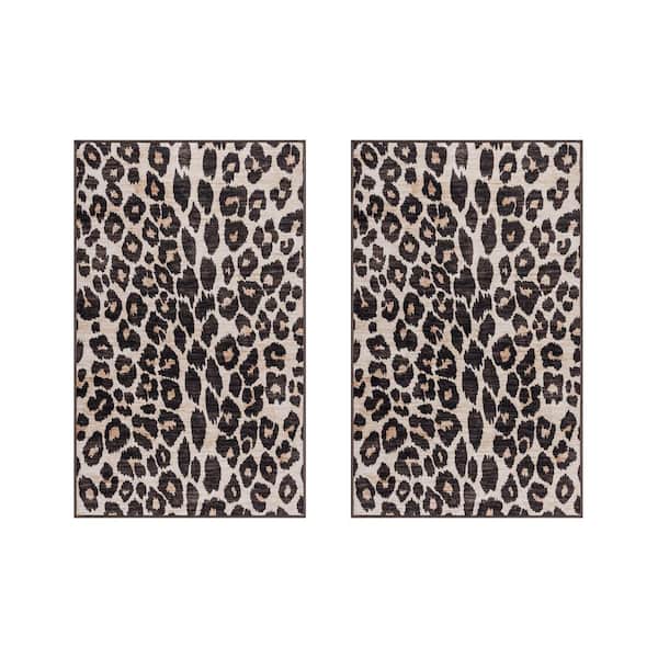 Gertmenian Crystal Print Lennie Leopard Gold/Black 2 ft. x 4 ft. Animal Print Digitally Printed Polyester Area Rug (2-Pack)