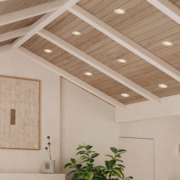 4 in. Slim Round Sloped Recessed Anti-Glare LED Downlight, White Trim, Canless IC Rated, 1000 Lumens, 5 CCT 2700K-5000K
