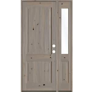 56 in. x 96 in. Rustic knotty alder 2 Panel Left-Hand/Inswing Clear Glass Grey Stain Wood Prehung Front Door with RHSL