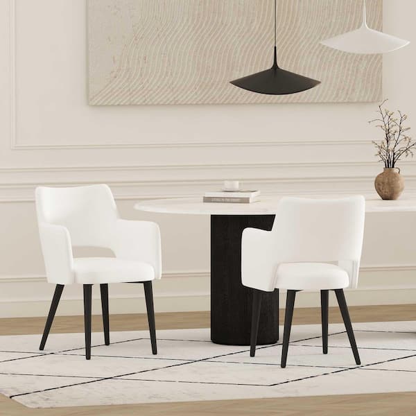 Tremont Modern White Faux Leather Dining Arm Chair with Metal Legs (Set of 2)