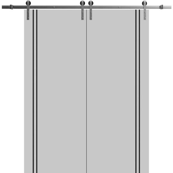 Sartodoors 18 in. x 80 in. 2 Panel Matte Grey Solid Wood with Honeycomb Sliding Barn Door with Hardware Kit
