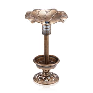 29 in. H Bronze Outdoor Pedestal Birdbath with Planter Base and Solar-Powered LED Lights