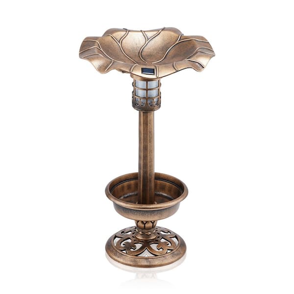 Alpine Corporation 29 in. H Bronze Outdoor Pedestal Birdbath with Planter Base and Solar-Powered LED Lights