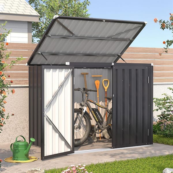 5 ft. W x 3 ft. D Outdoor Trash Can Storage Shed, 46 cu. ft Metal Garbage Bin with Lift-Up Lid, Grey (15 sq. ft.)