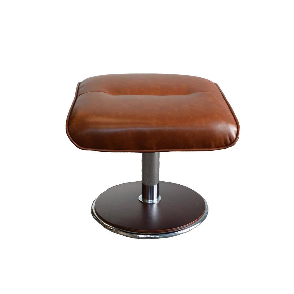 Modern Brown Leather Swivel Recliner with Ottoman