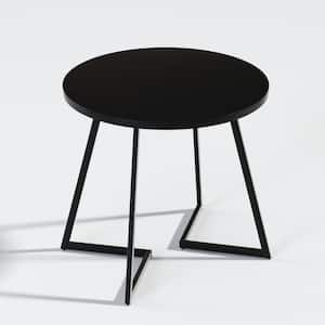 Round Dining Table with Wood Grain Top and Steel Frame, Black Kithcen Table for Dining Roomor Office, Seats 2 to 4