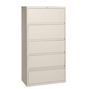 36 in. W 5-Drawer Putty Lateral File Cabinet with Roll-Out Shelves, Holds Letter, Legal and A4 Hanging Folders