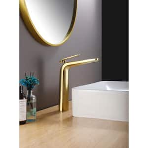 Single Handle Single Hole Bathroom Faucet in Brushed Gold