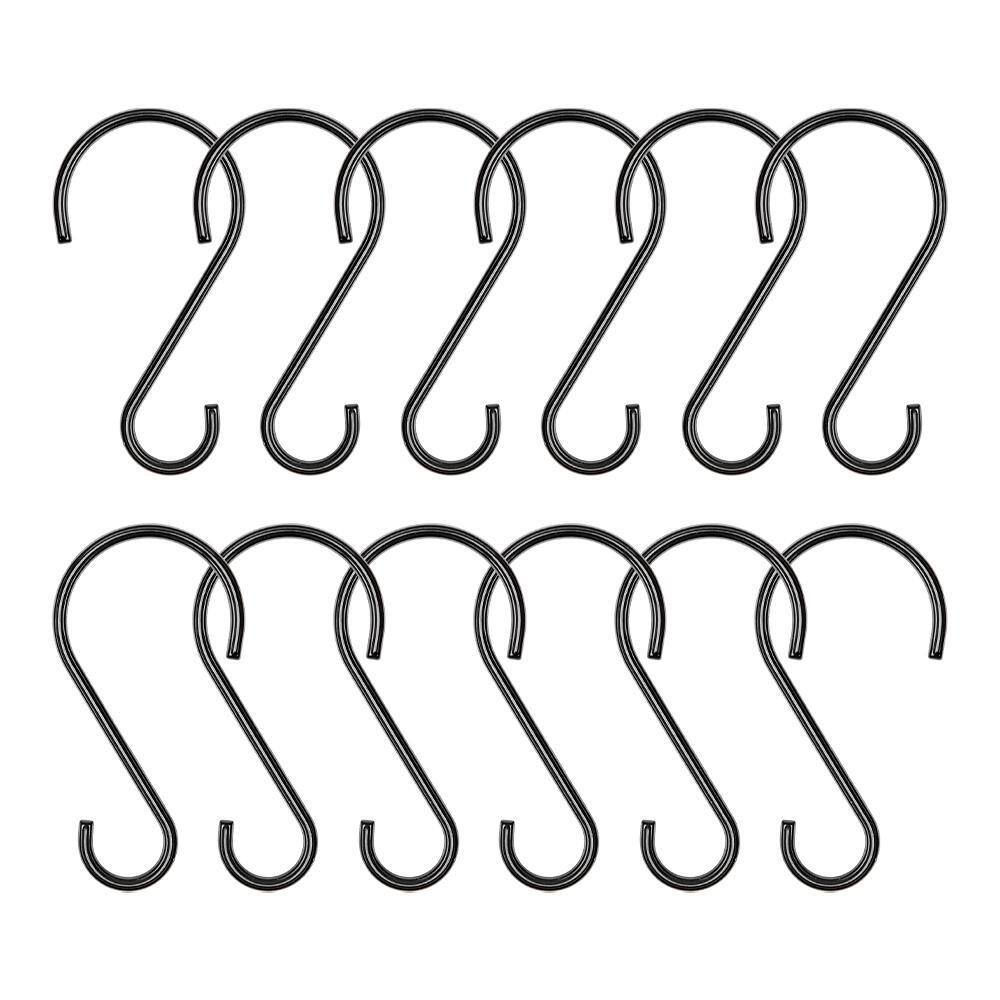 Matte Black Rustproof Zinc Shower Curtain Hooks Set of 12