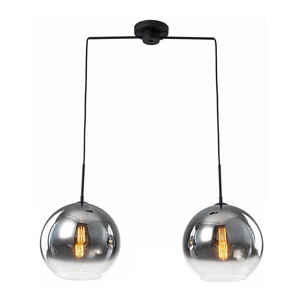 Noctra 32.3 in. 2-Light Modern Matte Black Pendant Light with Smoked Gradient Gray Open-Globe Shade price history on PriceWatchPro