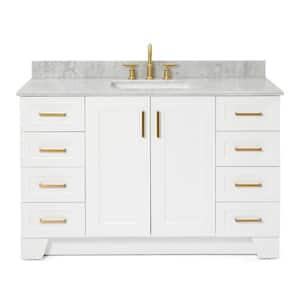 Taylor 55 in. W x 22 in. D x 35.25 in. H Freestanding Bath Vanity in White with Carrara White Marble Top