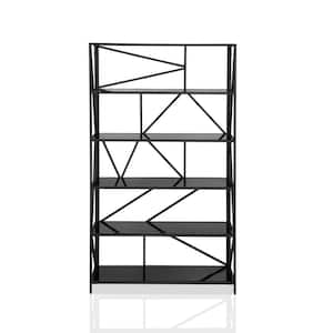 Izak 71.25 in. H Black Steel 6-Shelf Bookcase With Glass Shelves