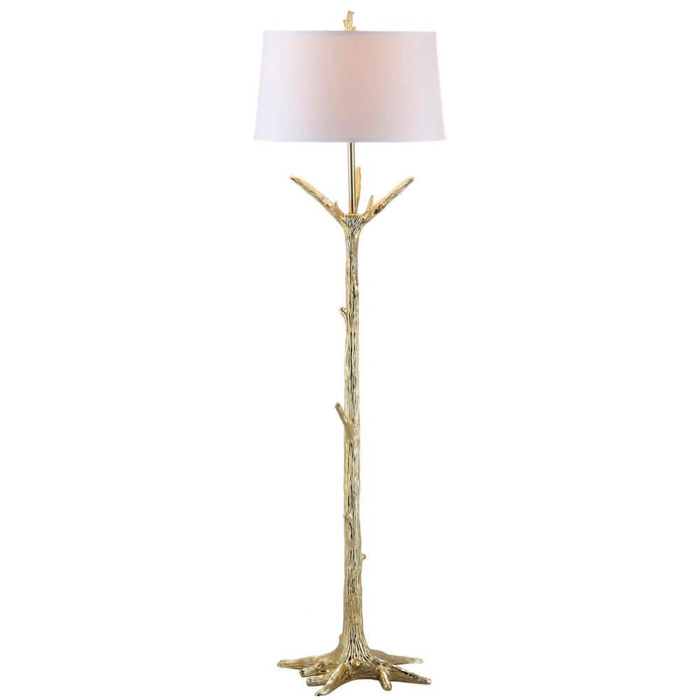 Majestic Gold Finish Metal Floor Lamp with Nature-Inspired Detail