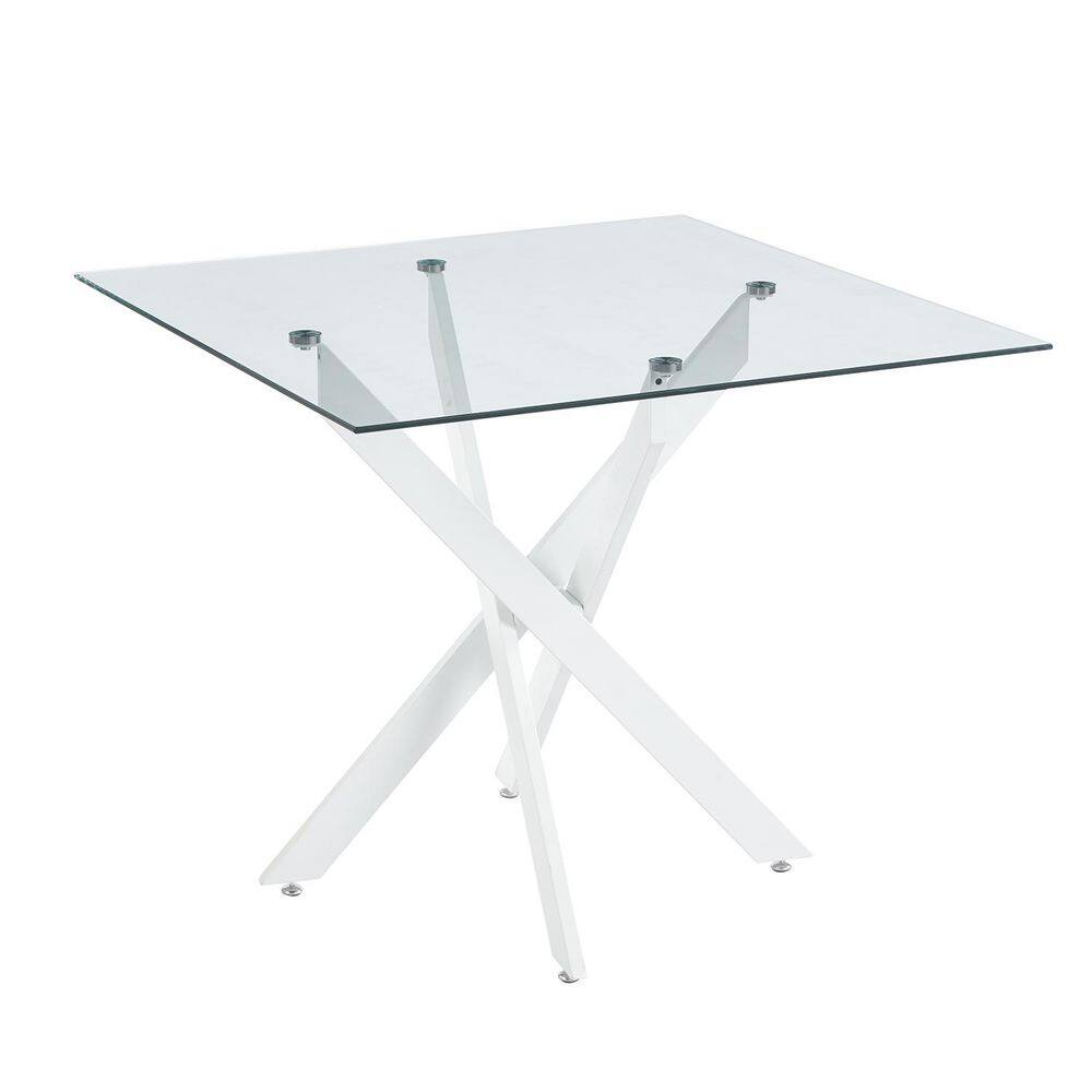 35.43 in. W Square Outdoor Dining Table with Matte White Cross Metal Leg and Tempered Glass Top price history on PriceWatchPro
