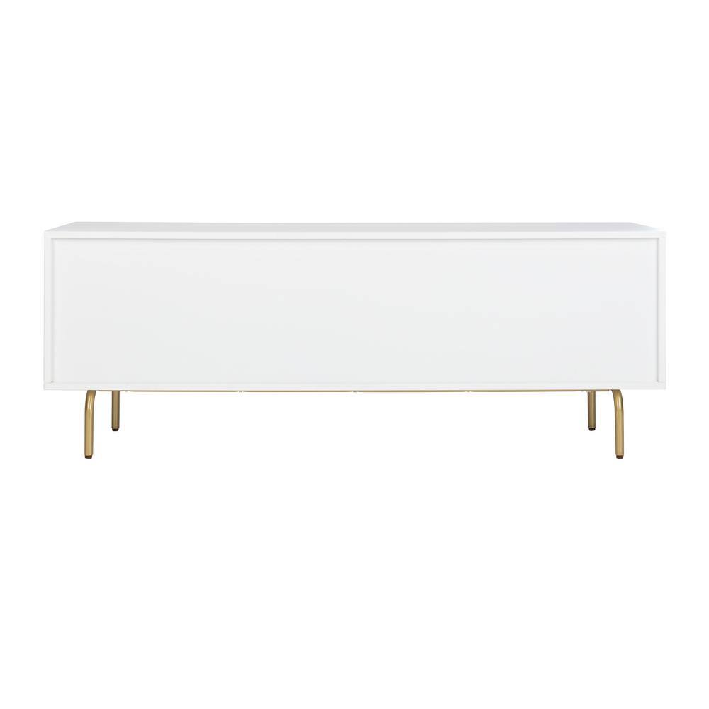 Genevieve 54" White and Walnut TV Stand with Gold Legs
